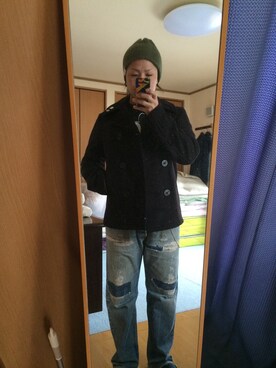 「C-PLUS HEAD WEAR（シープラスヘッドウェアー）のアイテム（ニットキャップ/ビーニー）」を使った、オクシンさん（メンズ・170cm）の冬コーディネート