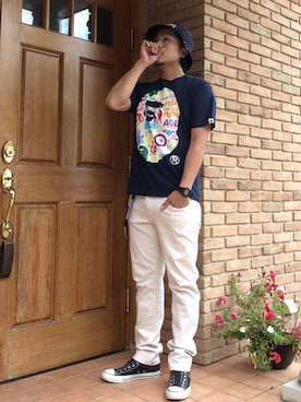 「uniform experiment（ユニフォームエクスペリメント）のアイテム（ウォレットチェーン）」を使った、オクシンさん（メンズ・170cm）の夏コーディネート