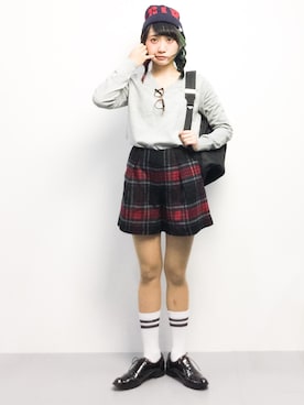 「オルチャンファッション」｜「アイテム（ニットキャップ/ビーニー）」を使った、椎名成美さん（レディース・160cm）の冬コーディネート