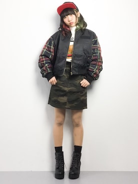「unrelaxing（アンリラクシング）のアイテム（帽子）」を使った、椎名成美さん（レディース・160cm）の冬コーディネート
