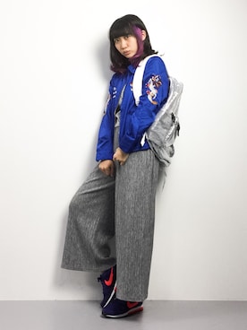 「RNA（アールエヌエー）のアイテム（ノーカラージャケット）」を使った、椎名成美さん（レディース・160cm）の冬コーディネート