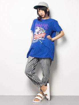「ストライプパンツ」｜椎名成美さん（レディース・160cm・10代）の春コーディネート
