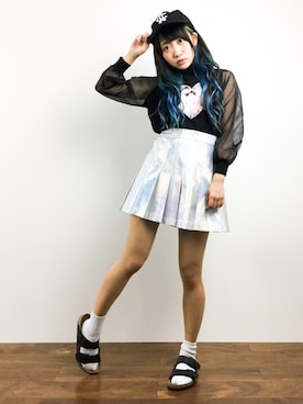 「オーガンジー」｜「アイテム（スウェット）」を使った、椎名成美さん（レディース・160cm）の春コーディネート