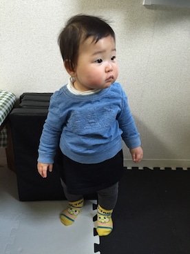 「GAP（ギャップ）のアイテム（Tシャツ/カットソー、ブルー系）」を使った、nikonikoさん（キッズ・80cm）の春コーディネート