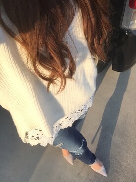 「MOUSSY（マウジー）のアイテム（ニット/セーター、ホワイト系）」を使った、chiiiii*.さん（レディース・162cm）の冬コーディネート