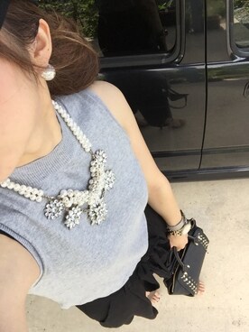 「UNIQLO（ユニクロ）のWOMEN UVカットノースリーブセーター（ニット/セーター、グレー系）」を使った、chiiiii*.さん（レディース・162cm）の夏コーディネート