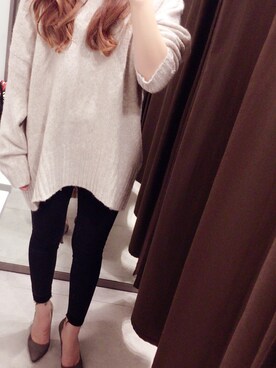「ZARA（ザラ）のアイテム（ニット/セーター、ベージュ系）」を使った、chiiiii*.さん（レディース・162cm）の秋コーディネート