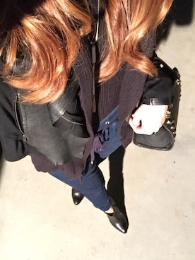 「DOUBLE STANDARD CLOTHING（ダブルスタンダードクロージング）のアイテム（ライダースジャケット、ブラック系）」を使った、chiiiii*.さん（レディース・162cm）の秋コーディネート