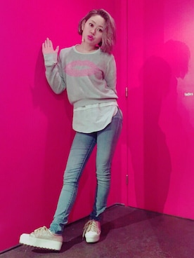 「リップ」｜「アイテム（パンツ）」を使った、cyatapさん（レディース・159cm）の冬コーディネート