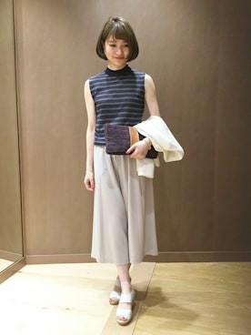 「ノースリーブニット」｜「アイテム（ノーカラージャケット）」を使った、堀江さん（レディース・160cm）の春コーディネート