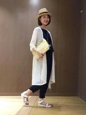 「SHIPS for women」｜「アイテム（サロペット/オーバーオール）」を使った、堀江さん（レディース・160cm）の夏コーディネート