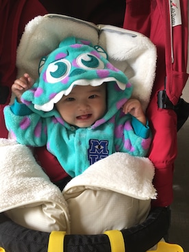 「アイテム（ロンパース、グリーン系）」を使った、はんなりさん（キッズ・70cm）の秋コーディネート