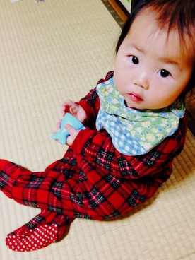 「アイテム（つなぎ/オールインワン、レッド系）」を使った、sapibaraさん（キッズ・90cm）の冬コーディネート