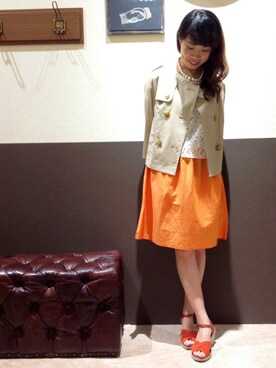 「ドッキングワンピ」｜「アイテム（トレンチコート）」を使った、エグチさん（レディース・157cm）の夏コーディネート