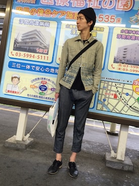 「TOPMAN（トップマン）のアイテム（ニットキャップ/ビーニー）」を使った、ryskさん（メンズ・185cm）の春コーディネート