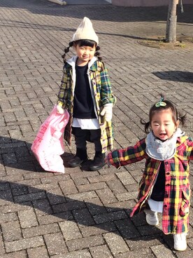 「タータンチェック」｜・×・4姉妹さん（キッズ・90cm）の春コーディネート