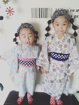 「アレンジ」｜「アイテム（浴衣）」を使った、・×・4姉妹さん（キッズ・120cm）の夏コーディネート