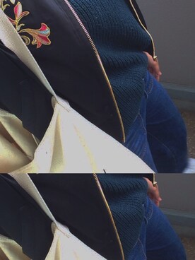 「EVRIS（エヴリス）のアイテム（スタジャン）」を使った、MEIさん（レディース・158cm）の冬コーディネート