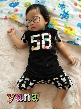 「ナンバーTシャツ」｜「アイテム（その他）」を使った、yunamamaさん（キッズ・70cm）の夏コーディネート