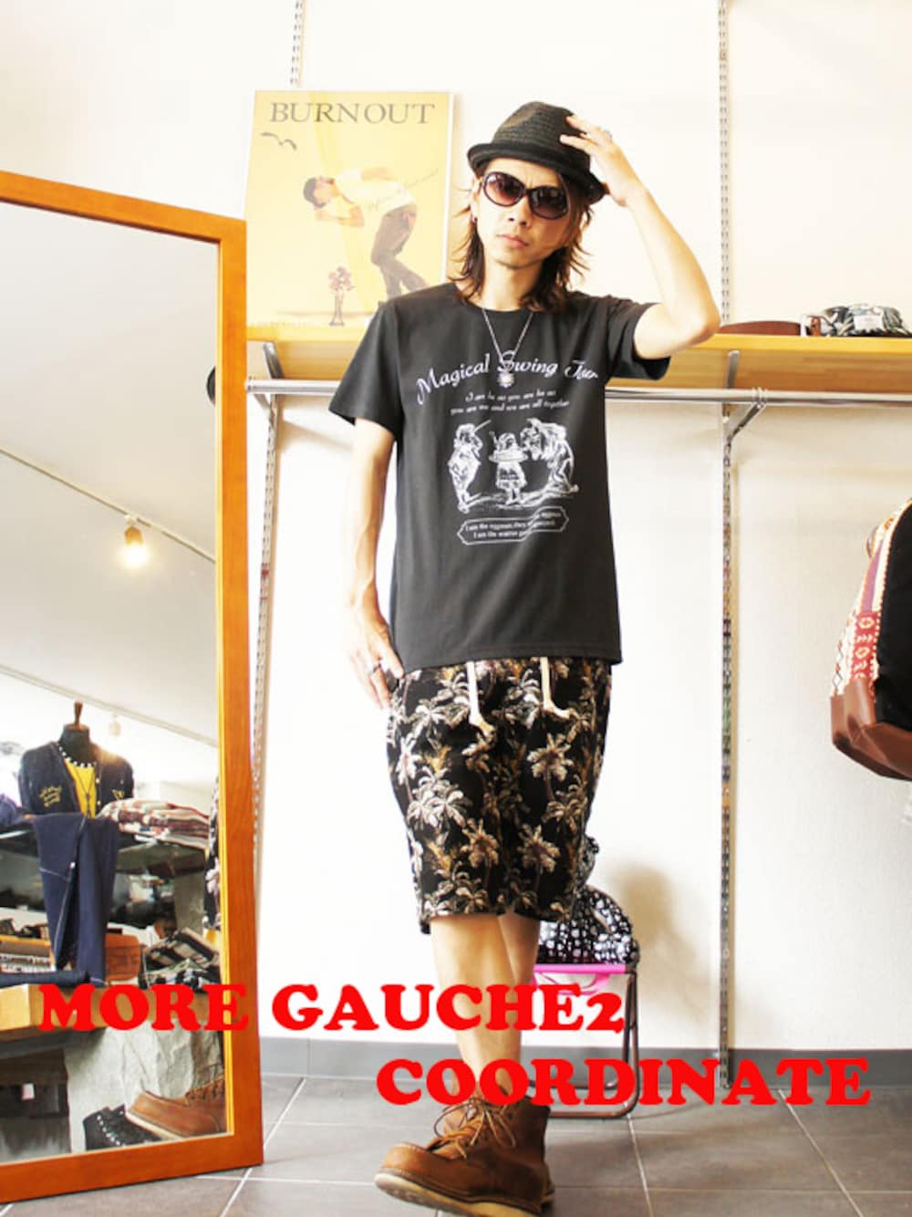 「ハーフパンツ、アロハショーツ」｜「SubcietyのSUBCIETY(サブサエティー) ALOHA SHORTS（その他パンツ、ブラック系）」を使った、MOREGAUCHE2KAZUYAさん（メンズ・169cm）の春コーディネートの1枚目の写真