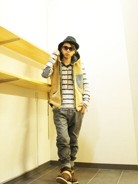 「Burnout」｜「アイテム（その他アウター）」を使った、MOREGAUCHE2KAZUYAさん（メンズ・169cm）の秋コーディネート