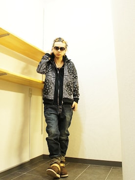 「ルード」｜「アイテム（ブルゾン）」を使った、MOREGAUCHE2KAZUYAさん（メンズ・169cm）の秋コーディネート