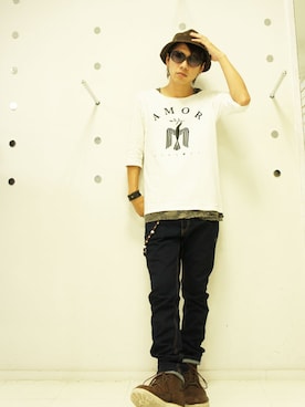 「BURNOUT（バーンアウト）のアイテム」を使った、MOREGAUCHE2KAZUYAさん（メンズ・169cm）の秋コーディネート