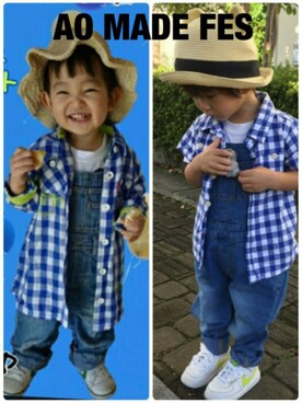 「GLOBAL WORK（グローバルワーク）のアイテム（オールインワン・サロペット）」を使った、JINさん（キッズ・90cm）の夏コーディネート