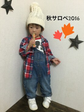 「秋サロペ2016タケノコ派」｜JINさん（キッズ・80cm）の秋コーディネート