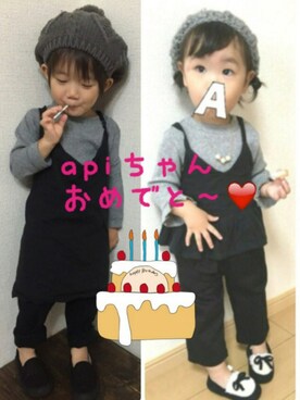 「アイテム（ラッピングキット、レッド系）」を使った、JINさん（キッズ・80cm）の秋コーディネート