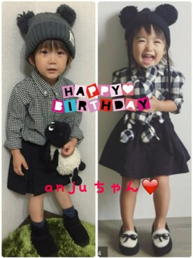 「アイテム（ラッピングキット、レッド系）」を使った、JINさん（キッズ・80cm）の秋コーディネート