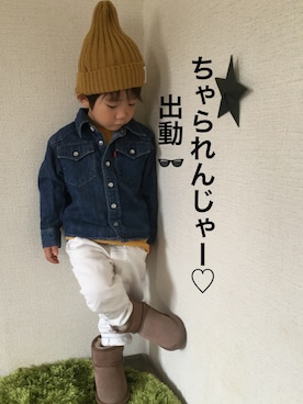 「アイテム（ラッピングキット、レッド系）」を使った、JINさん（キッズ・80cm）の秋コーディネート