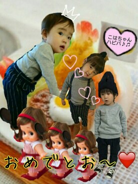 「アイテム（ラッピングキット、レッド系）」を使った、JINさん（キッズ・80cm）の秋コーディネート