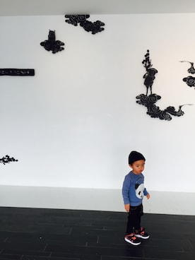 「PETIT BATEAU（プチバトー）のアイテム（ニットキャップ/ビーニー）」を使った、UMEICHIさん（キッズ・90cm）の冬コーディネート
