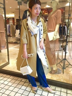 「アイテム（バッグ、ホワイト系）」を使った、yuriさん（レディース・156cm）の春コーディネート