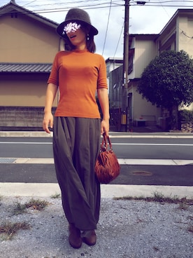 「アイテム（ブーティ）」を使った、かなりーにょさん（レディース・161cm）の秋コーディネート