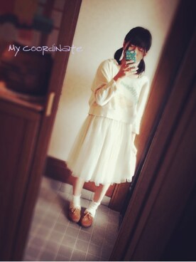 「アイテム名不明（スカート）」を使った、a o *さん（レディース・155cm）の冬コーディネート