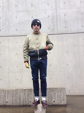 「アイテム（ミリタリージャケット）」を使った、nmfn1313さん（メンズ・172cm）の冬コーディネート