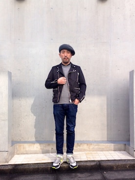 「アイテム（ライダースジャケット）」を使った、nmfn1313さん（メンズ・172cm）の冬コーディネート