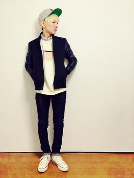 「STUDIOUS（ステュディオス）のアイテム（スタジャン）」を使った、shogoさん（メンズ・160cm）の冬コーディネート