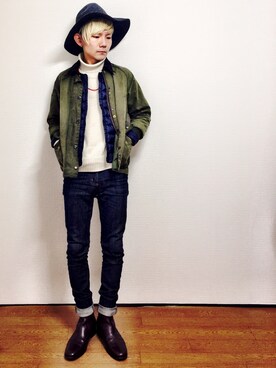 「A.P.C.（アーペーセー）のアイテム（ブーツ）」を使った、shogoさん（メンズ・160cm）の冬コーディネート