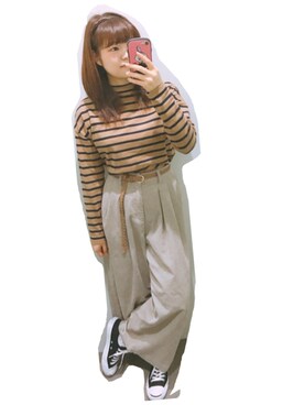 「LOWRYS FARM（ローリーズファーム）のアイテム（その他パンツ、グレー系）」を使った、りっぴさん（レディース・155cm）の秋コーディネート