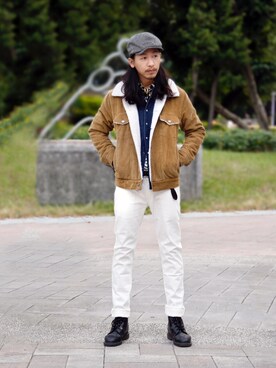 「5（ファイブ）のアイテム（ジャケット/アウター）」を使った、蔡阿翰さん（メンズ・175cm）の秋コーディネート