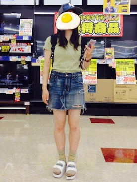 「ベルトサンダル」｜「アイテム（帽子）」を使った、H!NATAさん（レディース・157cm）の夏コーディネート