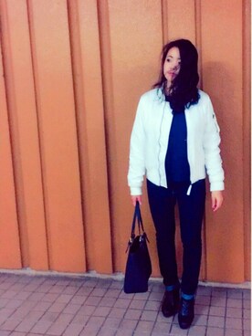 「黒髪」｜「アイテム（ブルゾン）」を使った、Maho*さん（レディース・155cm）の冬コーディネート