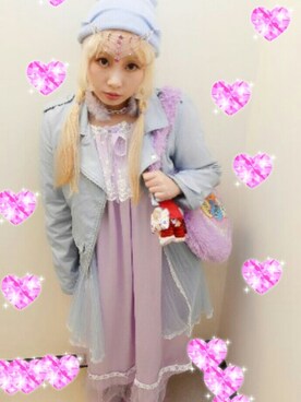 「アイテム（ネックウォーマー/スヌード、パープル系）」を使った、cindyさん（レディース・148cm）の春コーディネート