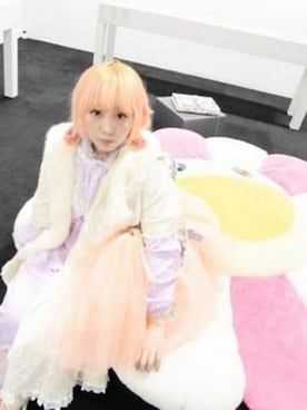 「アイテム（ネックウォーマー/スヌード、パープル系）」を使った、cindyさん（レディース・148cm）の春コーディネート