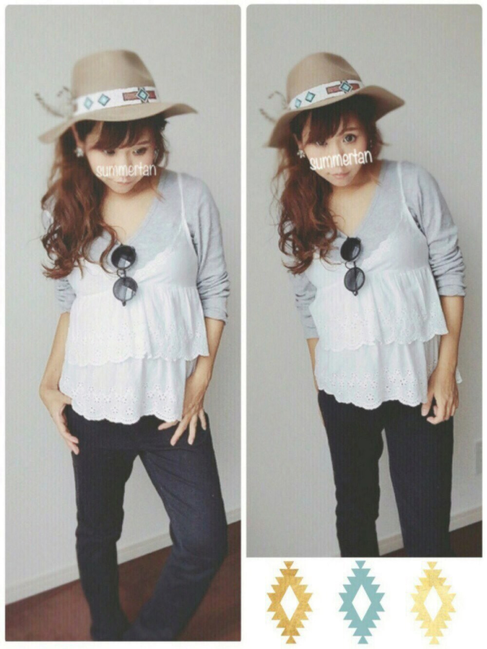 グレー系のTシャツ/カットソー、ホワイト系のキャミソール、ブラック系のその他パンツを着用したレディースの春コーディネートの1枚目の写真