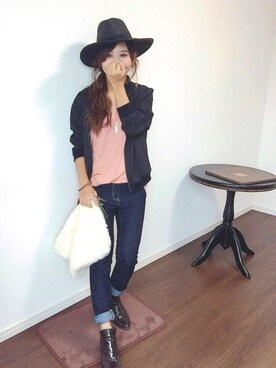 「ファークラッチ」｜「アイテム（ブルゾン）」を使った、サマタンさん（レディース・153cm）の秋コーディネート