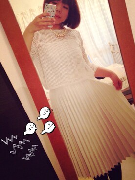 「コットンパールネックレス（ネックレス、ホワイト系）」を使った、memeさん（レディース・157cm）の春コーディネート